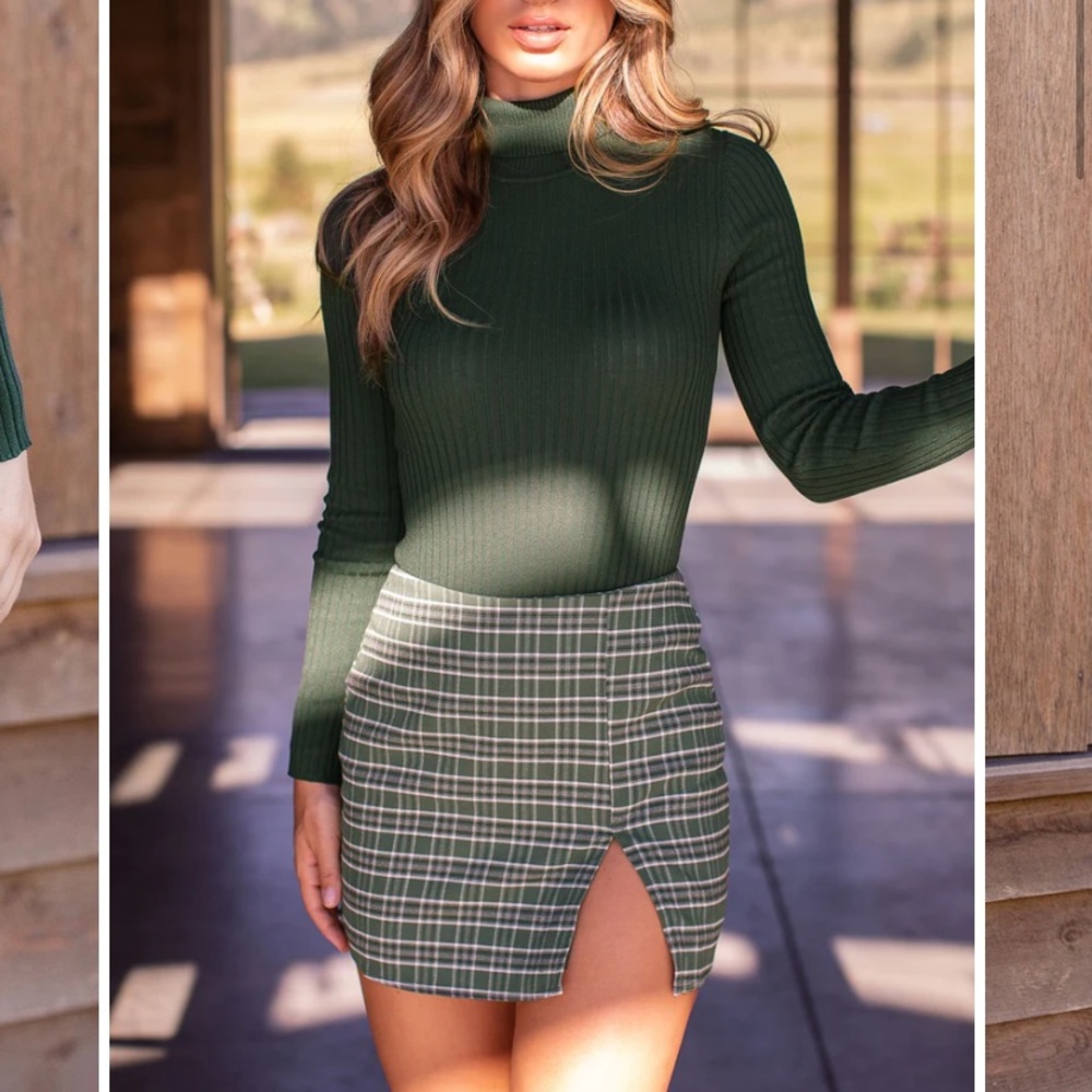 Green Plaid Mini Skirt